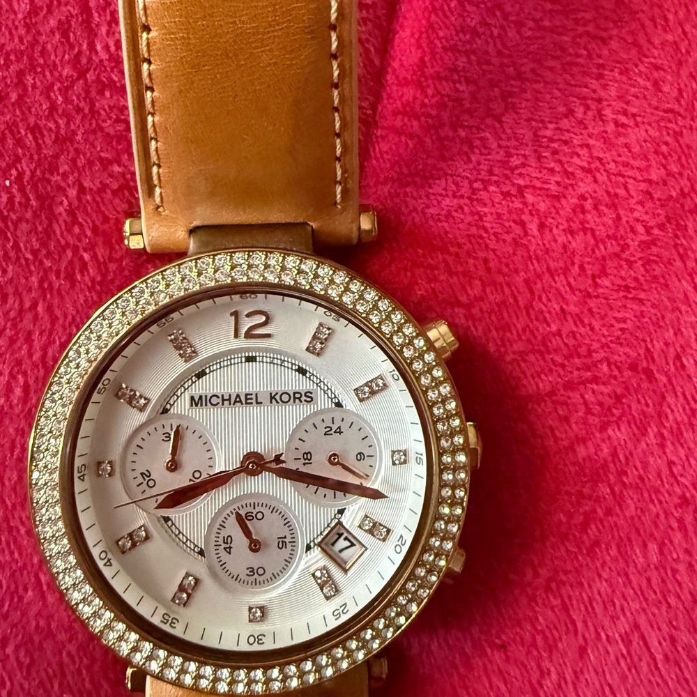 Michael Kors Brown Leather Watch with Crystal Bezel